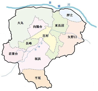 稲城市の町名地図